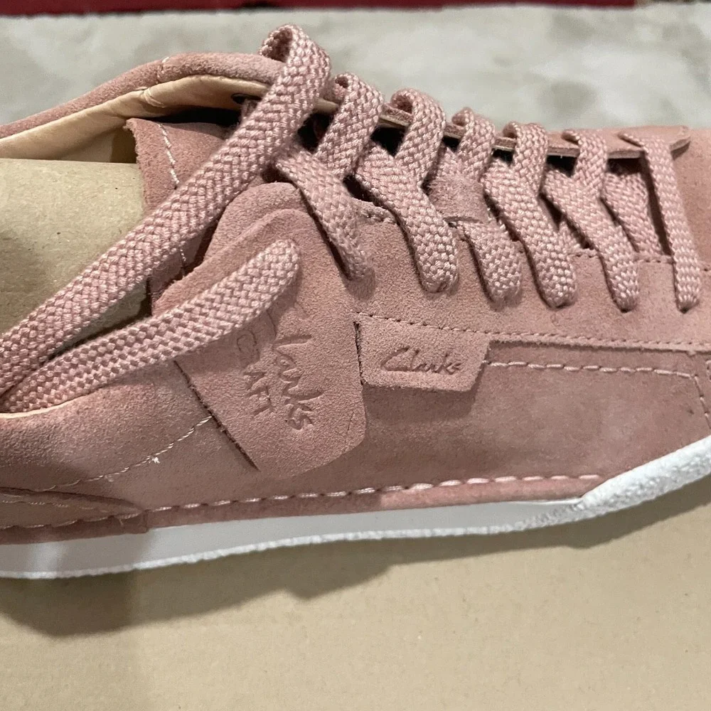 New Clarks Craft Cup Lace Sneakers Soft Girl 11 Rose Suede Pink Low Top Comfort‎